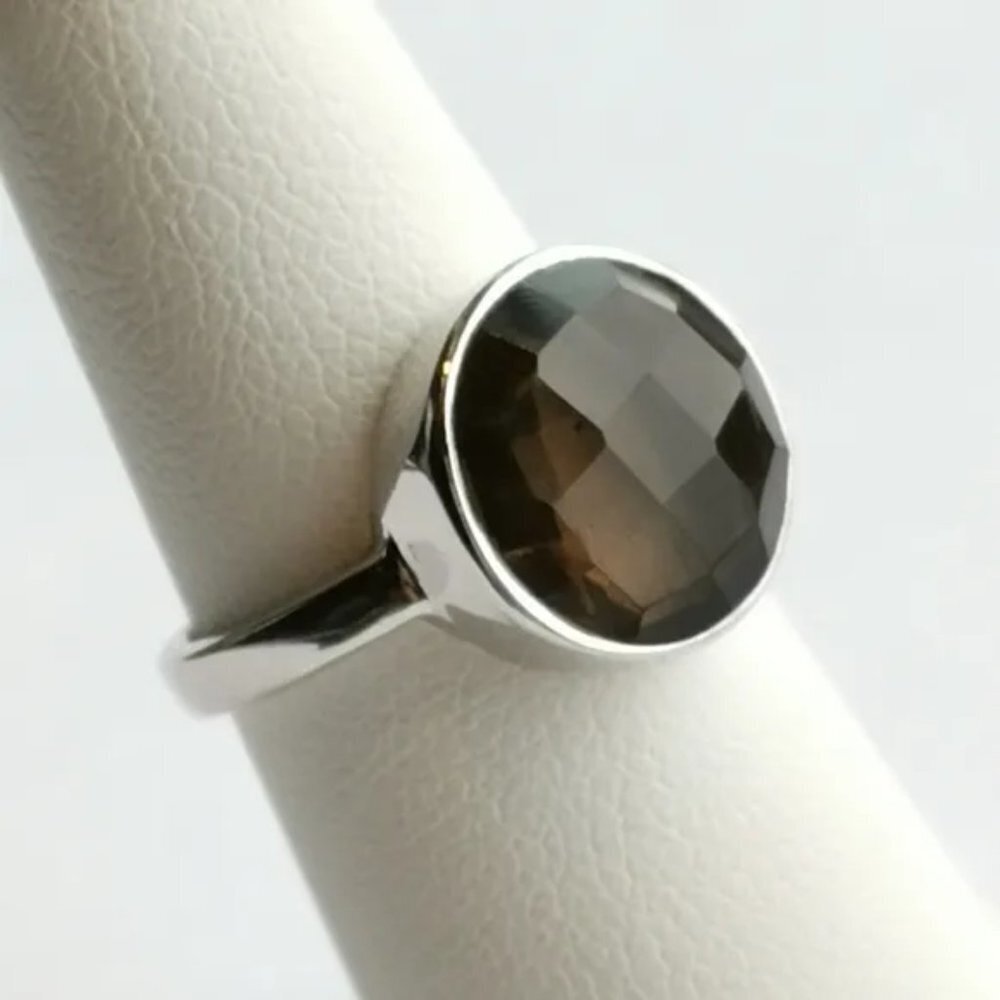Sterling silver checkerboard cut Smokey Topaz Smoky Quartz ring - Picture 6 of 6